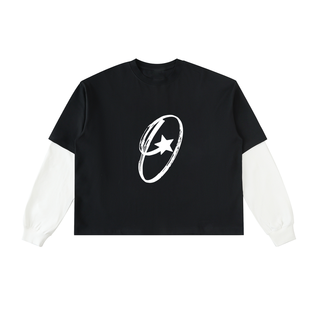 Layered Contrast Sleeve Cotton T-Shirt