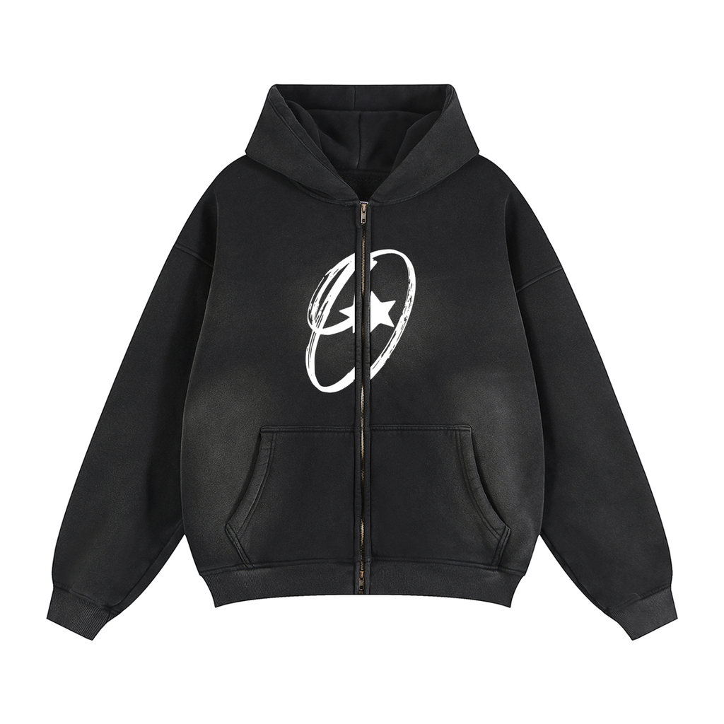 Sunfade Two-way Zipper Boxy Fleece Hoodie