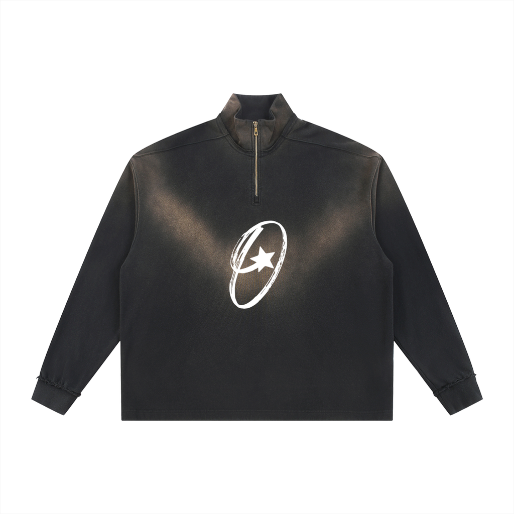 Sun Fade Raw Edge Quarter-Zip Sweatshirt