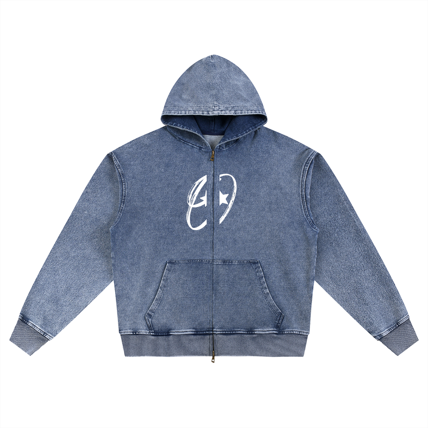 Snow Wash Oversized Zip-Up Hoodie