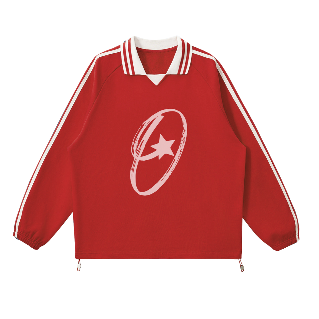 Contrast striped lapel collar sweatshirt