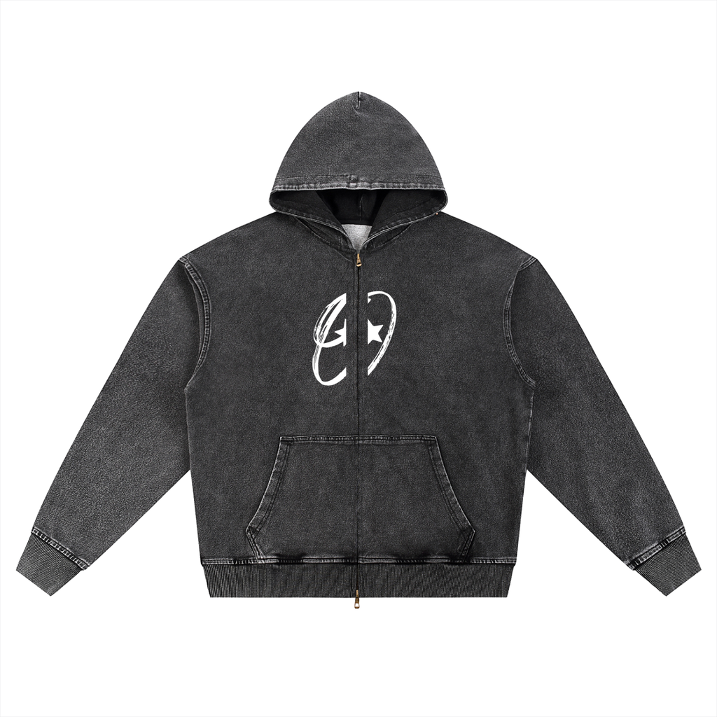 Snow Wash Oversized Zip-Up Hoodie