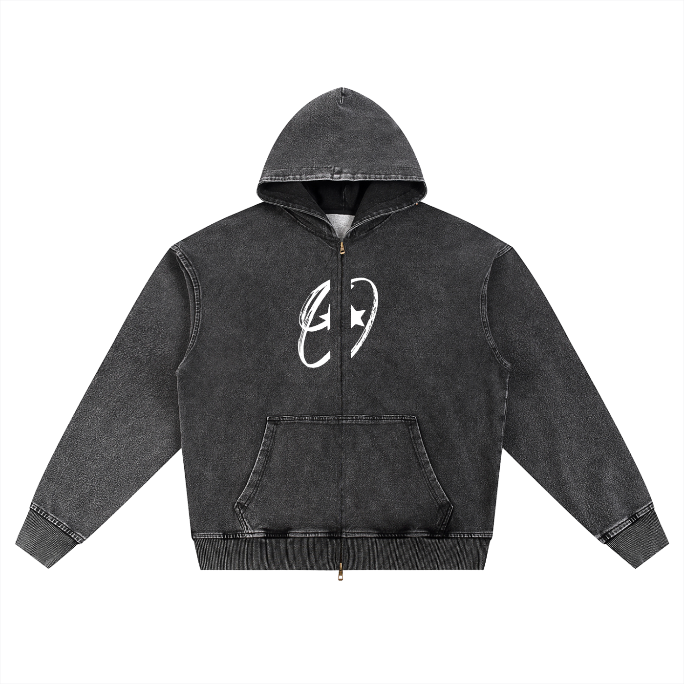 Snow Wash Oversized Zip-Up Hoodie