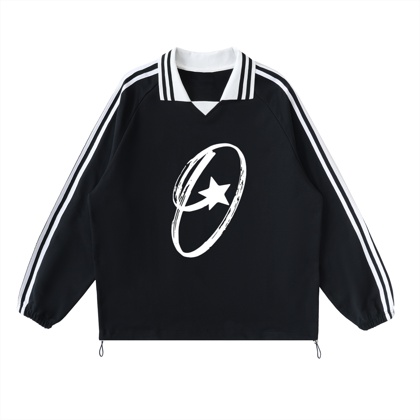 Contrast Striped Lapel Collar Sweatshirt